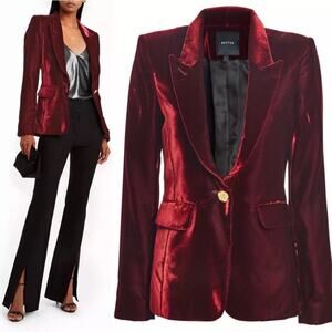Smythe Ruby Red Burgundy Peaked Lapel Velvet Structured Blazer Jacket size 4